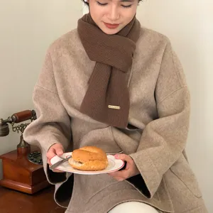 Gemütlicher brauner Wollstrickschal für Damen Winter Herbst koreanische Mode warmer Halswärmer