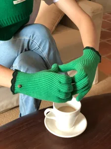 Grüne Strickhandschuhe Winter warm süß koreanischer Stil Touchscreen Wolle Strick Mode Accessoires
