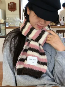 Donna mohair blocco di colore sciarpa a righe inverno caldo accogliente moda casual