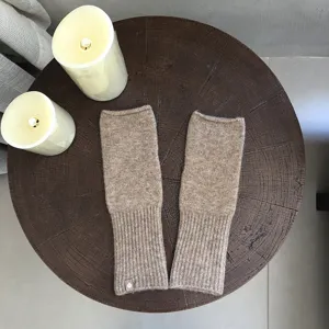 Gestreickte halbfingrige Handschuhe für Damen im Winter warme Wollhandschuhe cozy