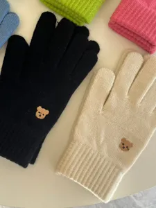 Guanti in maglia ricamati con simpatici orsetti per donna e uomo, guanti invernali touch screen.