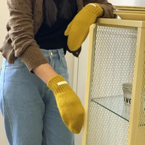 Mitones de lana cálidos de invierno de color sólido para mujer y hombre, diseño tejido.