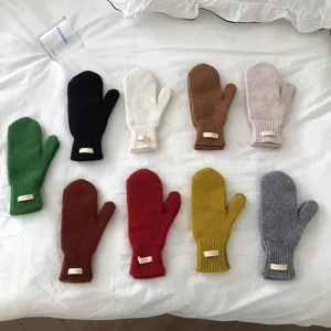 Manoplas de invierno de lana de color sólido guantes gruesos de punto cálidos