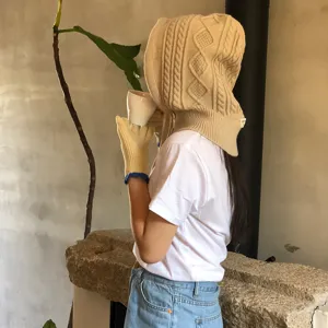 2024 autumn winter cozy knitted balaclava hoodie scarf warm wool hat for women fashion