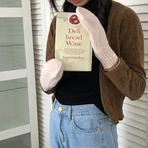 Manoplas de punto de color sólido para mujer guantes de lana cálidos de invierno.