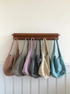 Cozy woolen shoulder tote bag, large capacity winter daily bag, soft fabric casual handbag.