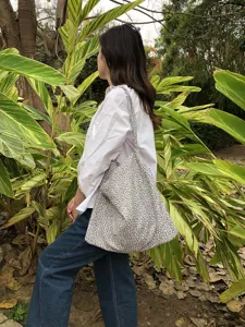 Japanischer Stil Blumen Canvas Schultertasche, grosse Kapazitaet Laessige Damen Tasche.