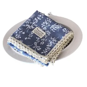 2024 Primavera Estate fazzoletto quadrato in cotone lino floreale con bordo in pizzo 58cm