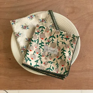 Baumwoll Leinen Blumen quadratisch Kopftuch pastoral Stil Haartuch Gruene Bandana Damen