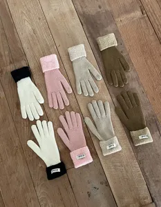 Koreaanse stijl winter warme gebreide handschoenen effen pluche manchet touchscreen