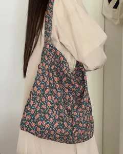 Japanische Vintage Blumenmuster Segeltuch Schultertasche, große Kapazität Tasche.