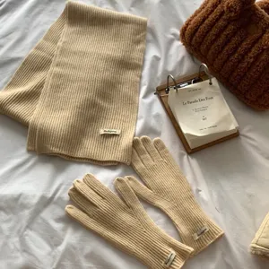 Ensemble écharpe et gants en tricot côtelé de couleur unie, chaud pour l'hiver et quotidien