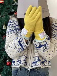 Gants longs jaunes en tricot pour femme hiver chaud doux tactile accessoires mode hivernaux chic