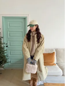 Korean style winter teddy plush handbag for women, soft fuzzy tote bag with stylish square pattern.