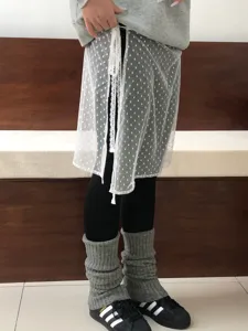 Women sheer lace dotted wrap skirt layering skirt cute stylish fashion apparel clothing item