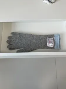 Gants longs en laine tricotée pour femmes hiver chaud tactile gris avec étiquette élégante