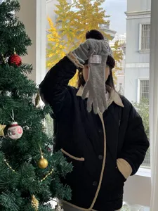 Gants d'hiver longs en tricot de laine chauds mitaines tactile pour femmes gris mode