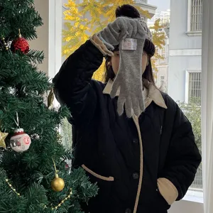 Women's long knit winter gloves warm rabbit hair touchscreen gloves casual cozy daily wear grey