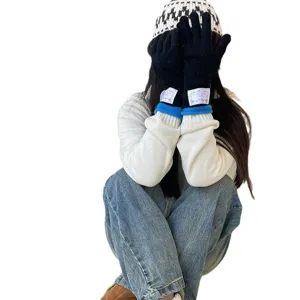 Gants chauds en tricot de fourrure de lapin pour femmes, gants longs tactiles d'hiver colores.