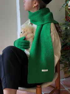 Green wool knit scarf and gloves set winter warm cozy stylish fashion accessory for women