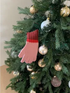 Women colorblock knit gloves winter warm cute thick touch screen five finger winter gloves