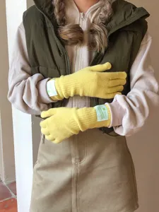 Gants d'hiver douillets en laine tactile pour femmes et hommes unicolores tricotés chauds