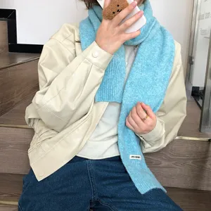 Koreanischer einfarbiger Strickschal Winter warmer doppelter Wollhalswärmer für Damen