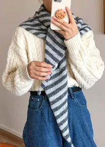 Bufanda triangular de punto a rayas estilo perezoso chal de lana otoño invierno para mujeres