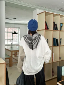 Autumn winter striped hooded knitted hat shawl warm pullover top casual fashion women