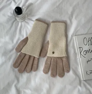 Couple color block knitted gloves long warm winter touchscreen gloves for men and women