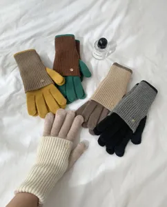 Knitted touchscreen gloves for men and women, warm winter color block convertible design, stylish.