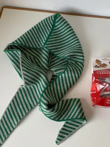 Green beige striped knitted hooded scarf warm balaclava winter thermal women fashion accessory