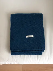 Minimalist dark blue wool scarf winter warm solid color shawl fashion accessory for women