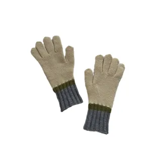 Women autumn winter color block warm knit touch screen gloves chic cute knitted five finger gloves