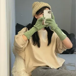 Gants tactiles en laine chaude pour femmes, style coréen unicolore tricoté pour la saison.