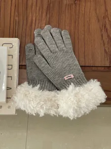 Cozy women's winter knit touchscreen gloves with warm plush cuffs, soft and stylish.