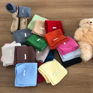 Solid color wool scarf women winter warm knitted scarves thick soft cozy neck warmer