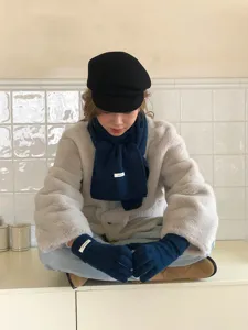 Conjunto de guantes y bufanda de lana cálida de invierno, accesorios térmicos de punto suave mujer.