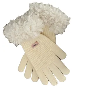 Women winter knit gloves with plush fluffy faux fur cuffs warm touchscreen gloves