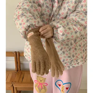 Women Winter Warm Touchscreen Plush Gloves Solid Color Cute Soft Fluffy Mittens For Outdoor Driving Ladies