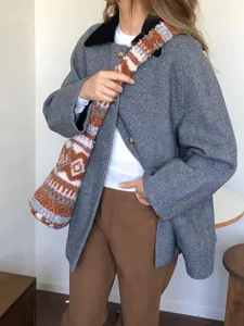 Χνούδωτη τσάντα χιαστί χειμώνα Fair Isle, κομψή μεγάλη τσάντα ώμου για γυναίκες