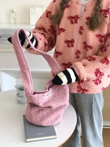 Gants en peluche rayés et colorblock chauds d'hiver et sac élégant pour un usage quotidien.