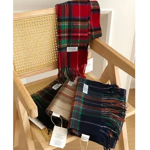 Écharpe classique en laine à carreaux d'hiver frange chaude châle unisexe tartan écharpe douce.