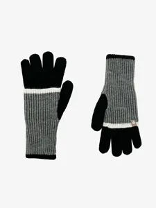 Lange gebreide dameshandschoenen met vijf vingers in zwart grijs, warme touch screen stijl.