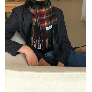 Écharpe d'hiver classique à carreaux rouge et vert pour femmes et hommes, chaude.