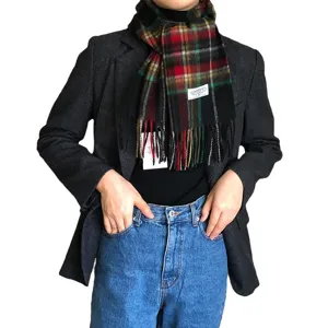 Écharpe d'hiver classique à carreaux rouges et verts pour femmes et hommes, chaude et douce