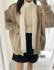 Ensemble cardigan et écharpe en tricot automne hiver style coréen décontracté chaud vêtement.