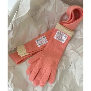 Gants longs tricotés d'hiver gants tactile en poils de lapin rose vêtements d'hiver chauds