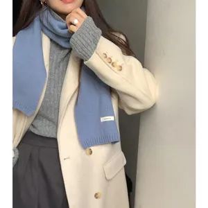 Solid color wool scarf for women winter, haze blue warm cozy winter shawl main product view.