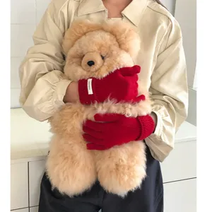 Guantes de lana tejidos de invierno para mujeres, diseño táctil cómodo y color sólido.